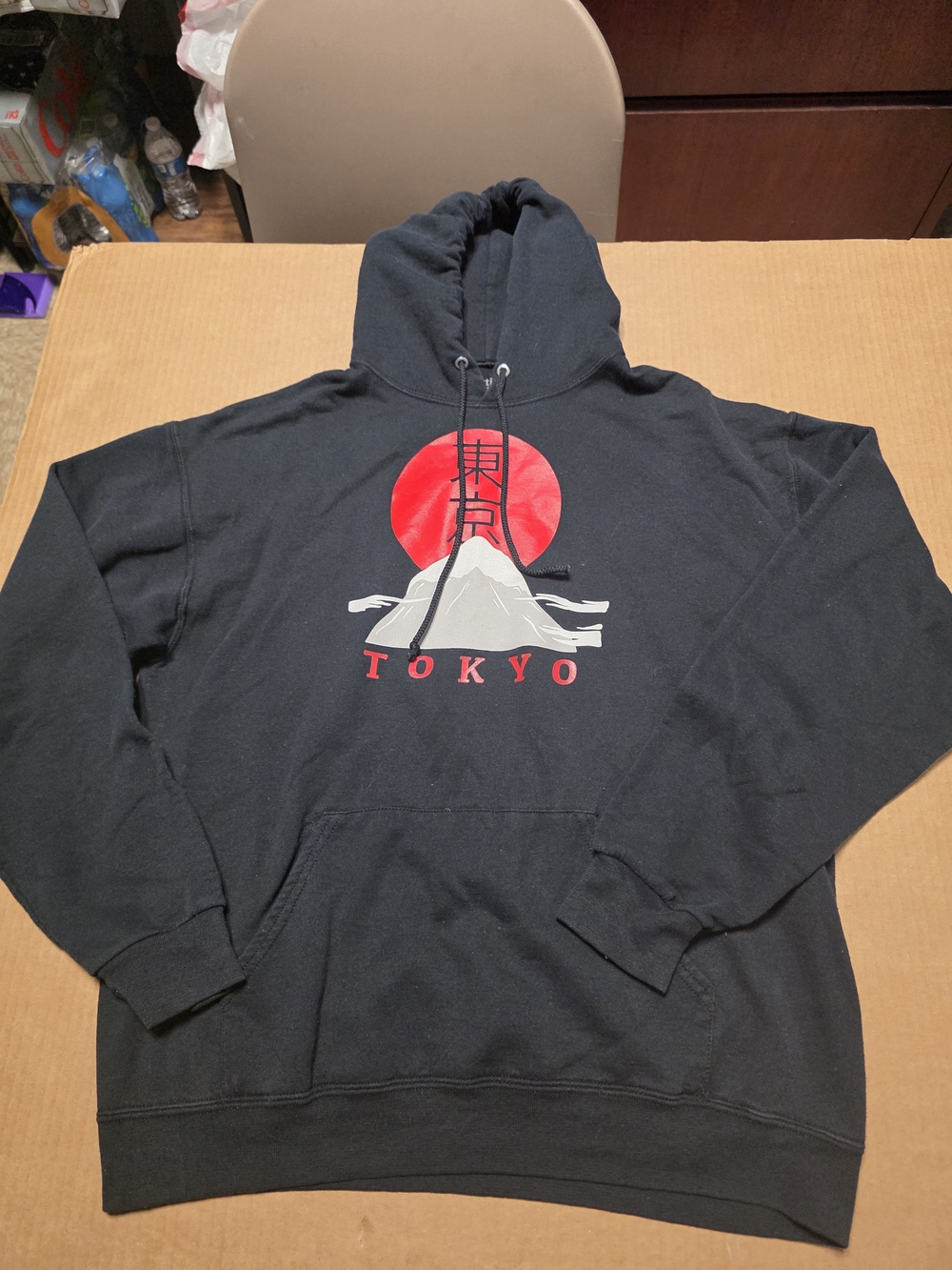 Tokyo Japan Mount Fuji Mens Hoodie Pullover Sweatshirt Size Medium Black